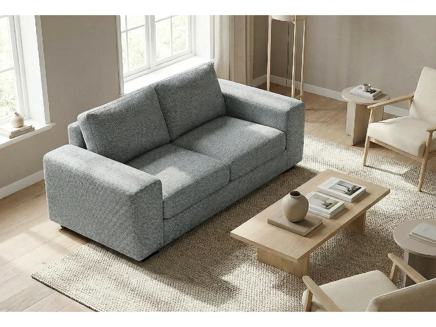Boston Basket Weave 3 Seater Sofa in Grey