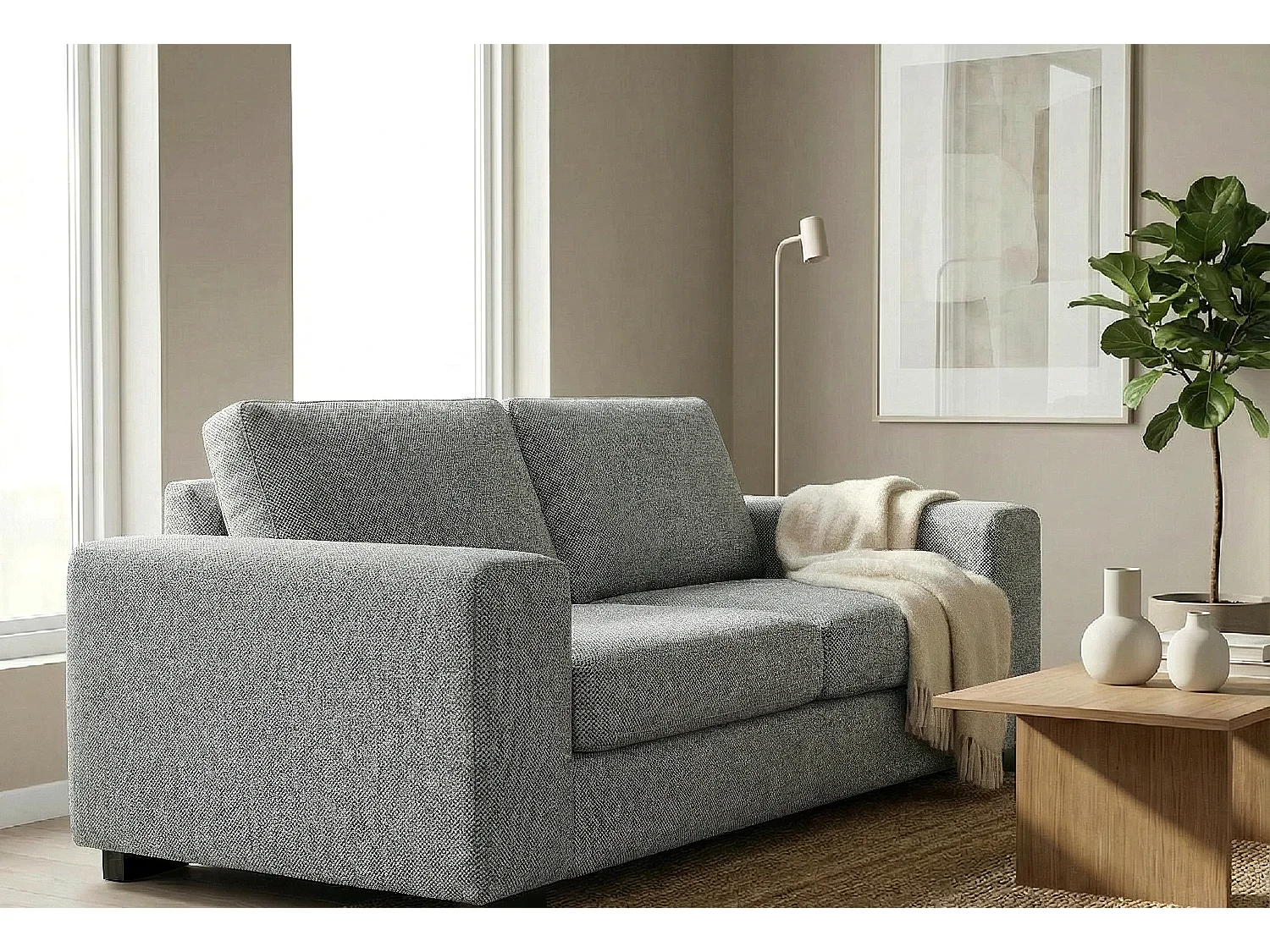 Boston Basket Weave 3 Seater Sofa in Grey