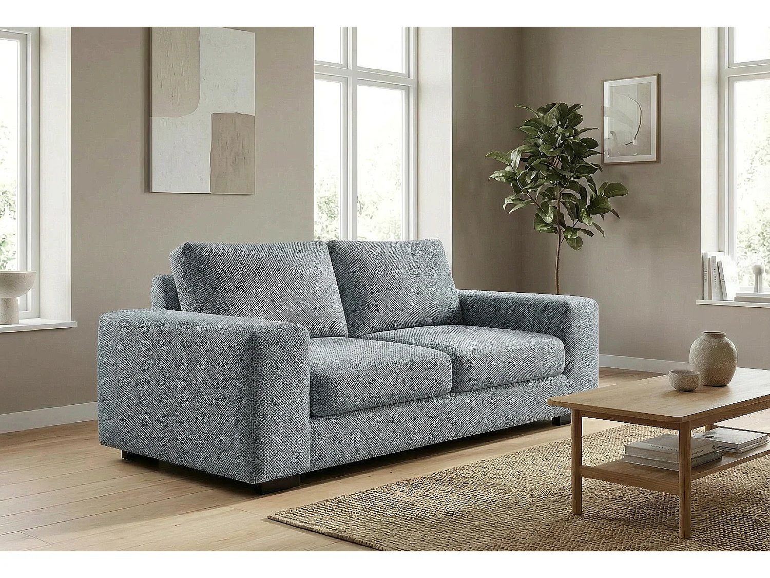 Boston Basket Weave 3 Seater Sofa in Grey