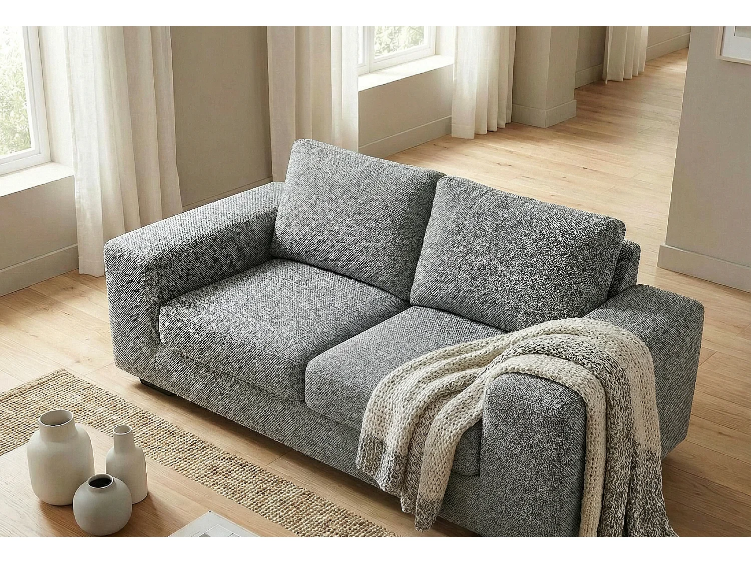 Boston Basket Weave 3 Seater Sofa in Grey