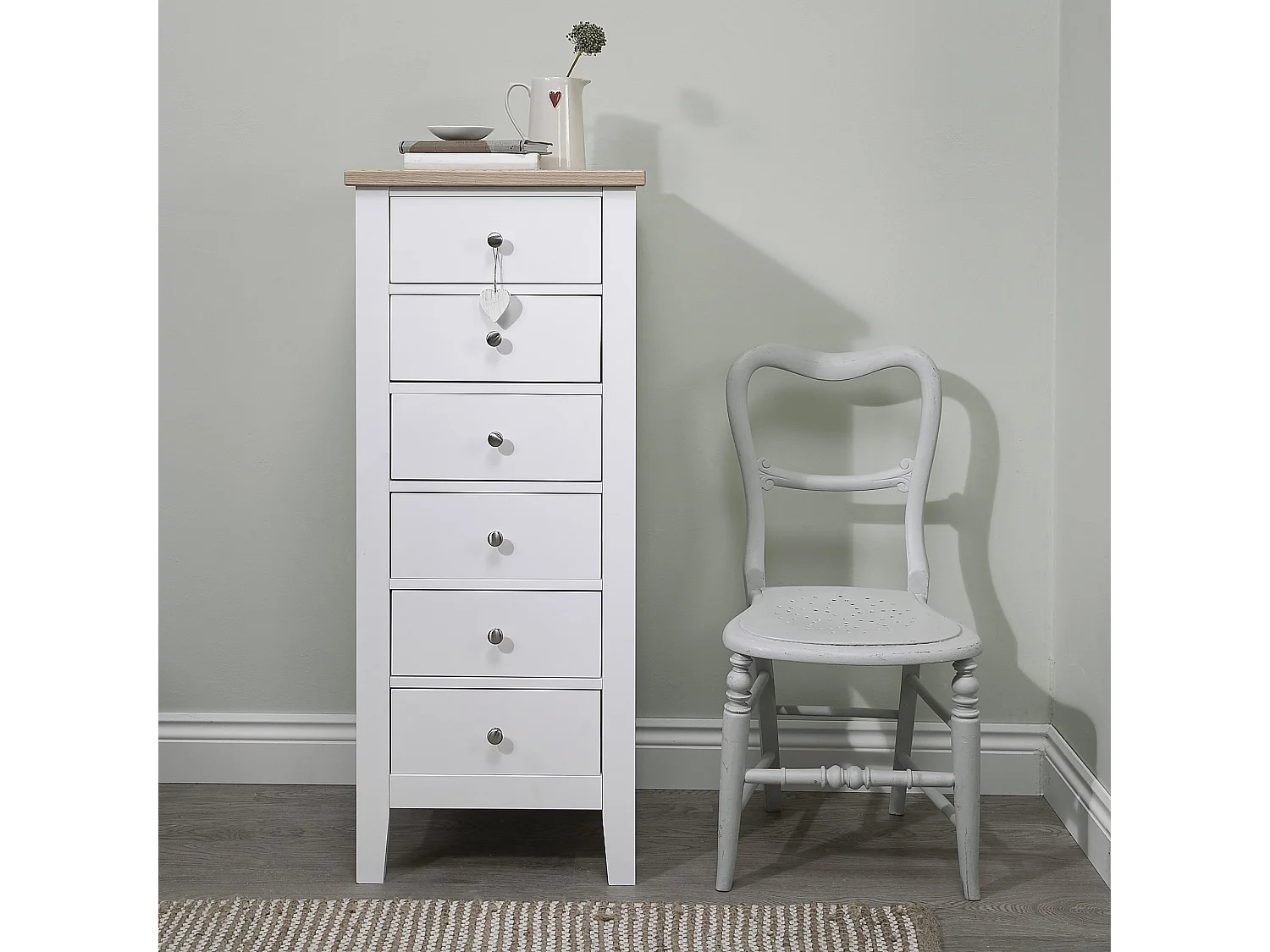 Noa & Nani Leines 6 Drawer Tall Chest of Drawers in White & Oak