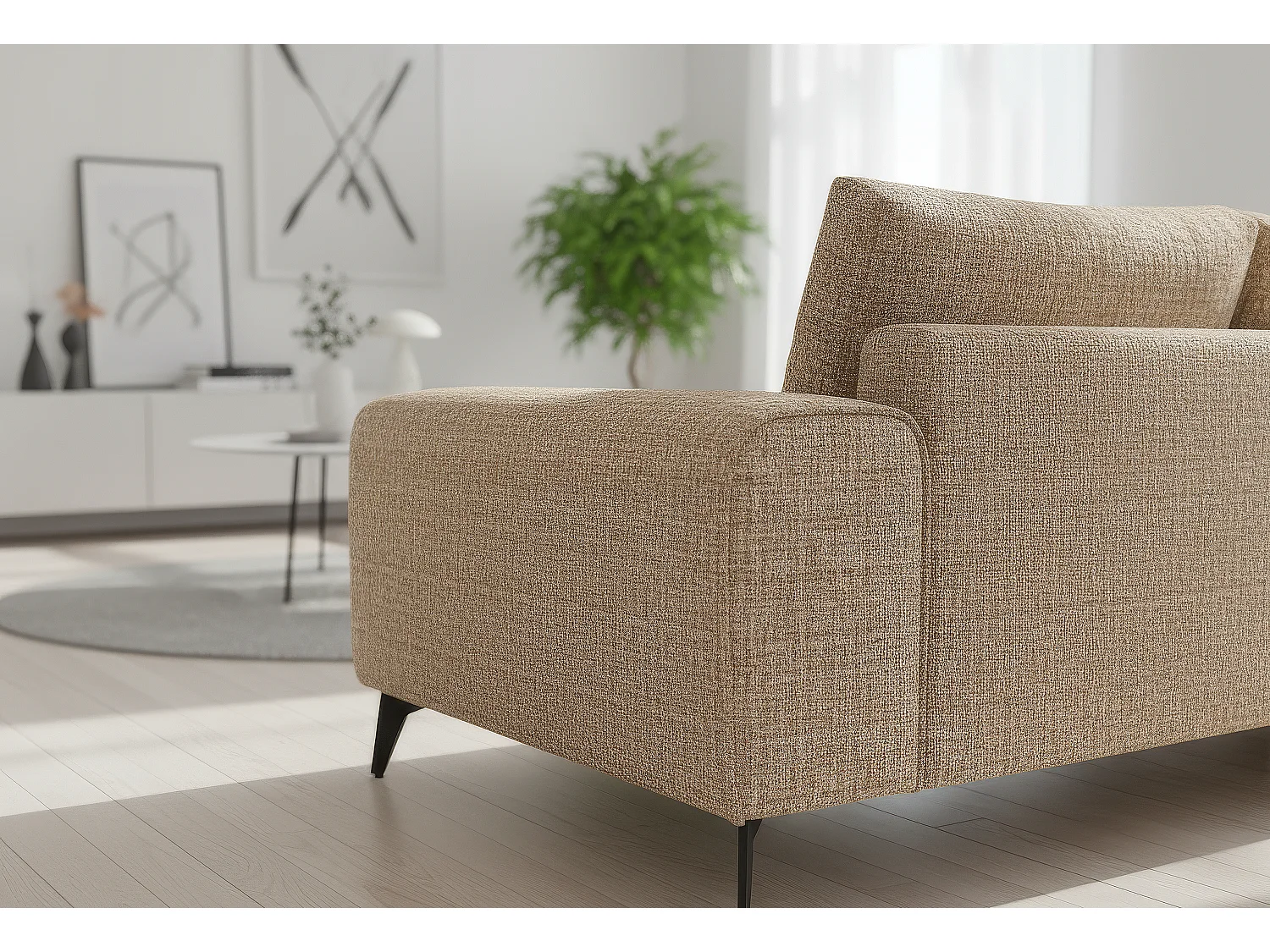 Venice Basket Weave Corner Sofa Right Facing in Beige