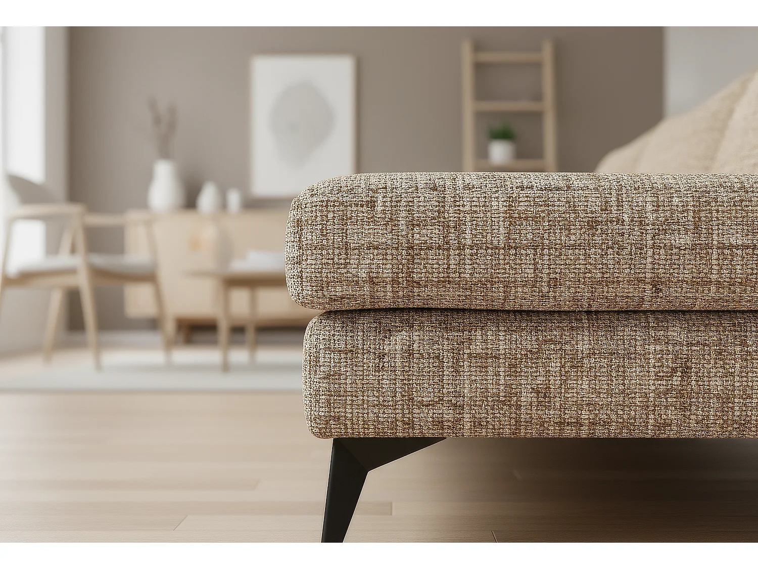 Venice Basket Weave Corner Sofa Right Facing in Beige