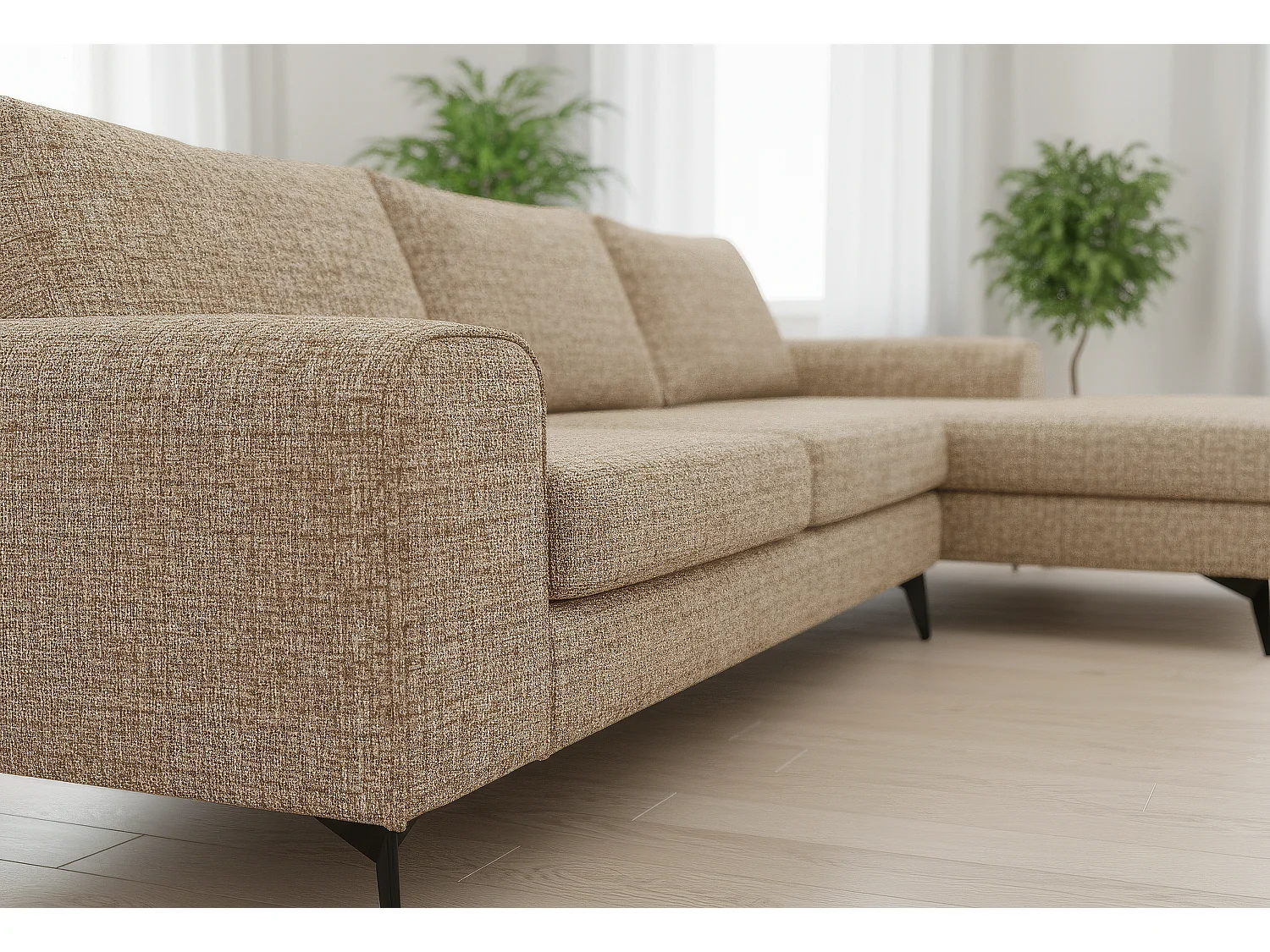 Venice Basket Weave Corner Sofa Right Facing in Beige