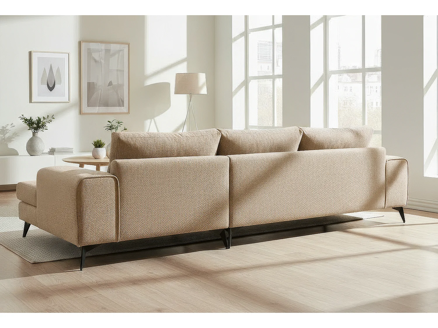 Venice Basket Weave Corner Sofa Right Facing in Beige