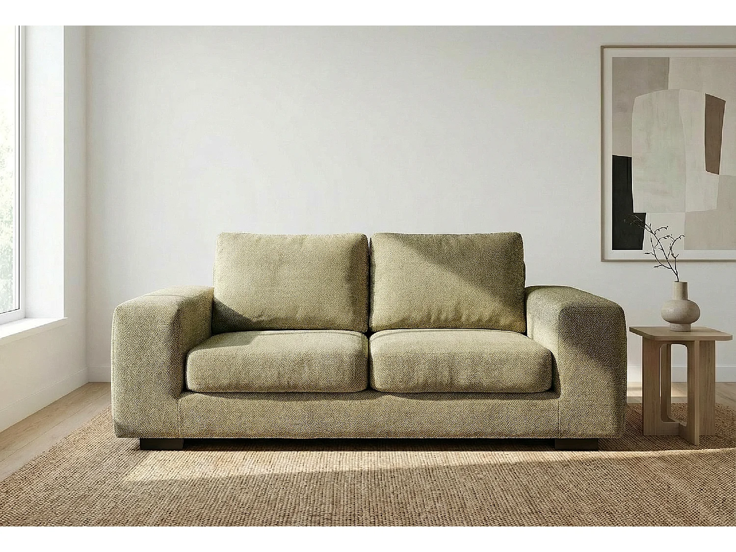 Boston Basket Weave 3 Seater Sofa in Olive Green