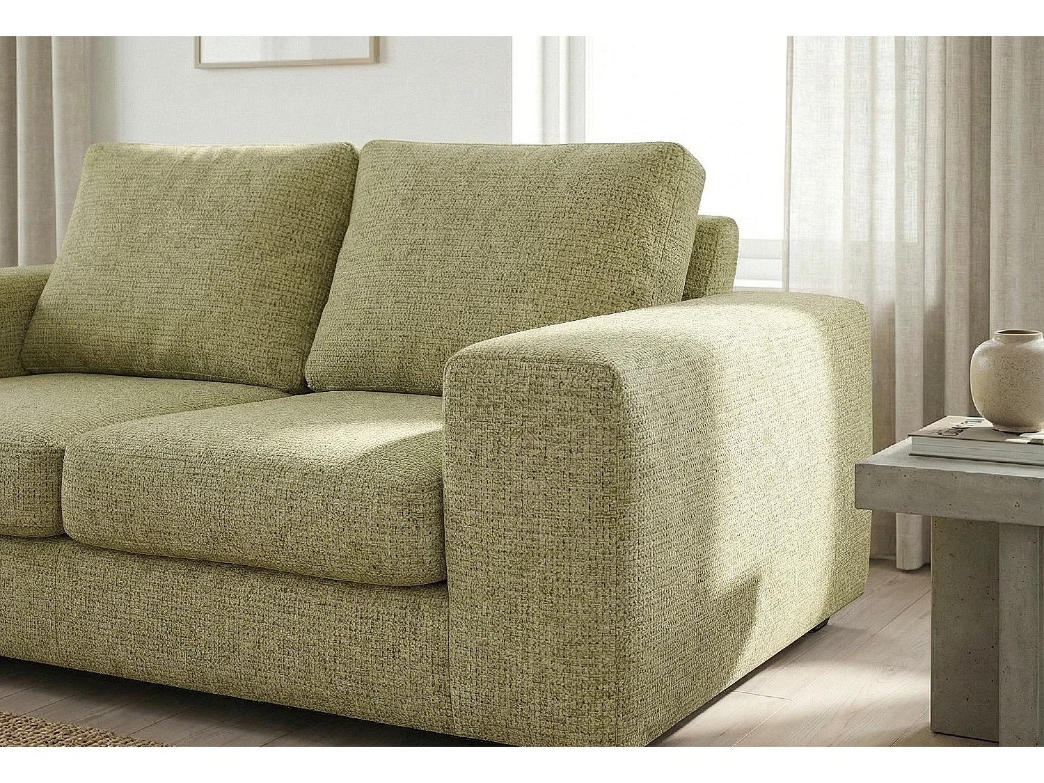 Boston Basket Weave 3 Seater Sofa in Olive Green