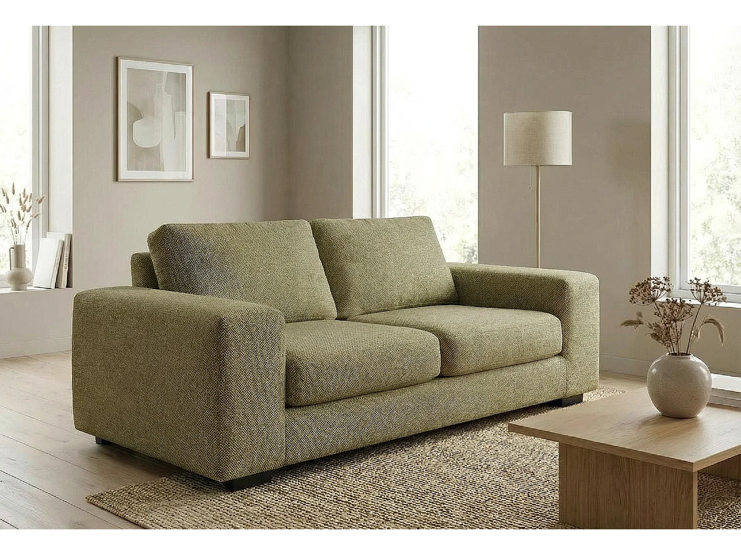 Boston Basket Weave 3 Seater Sofa in Olive Green