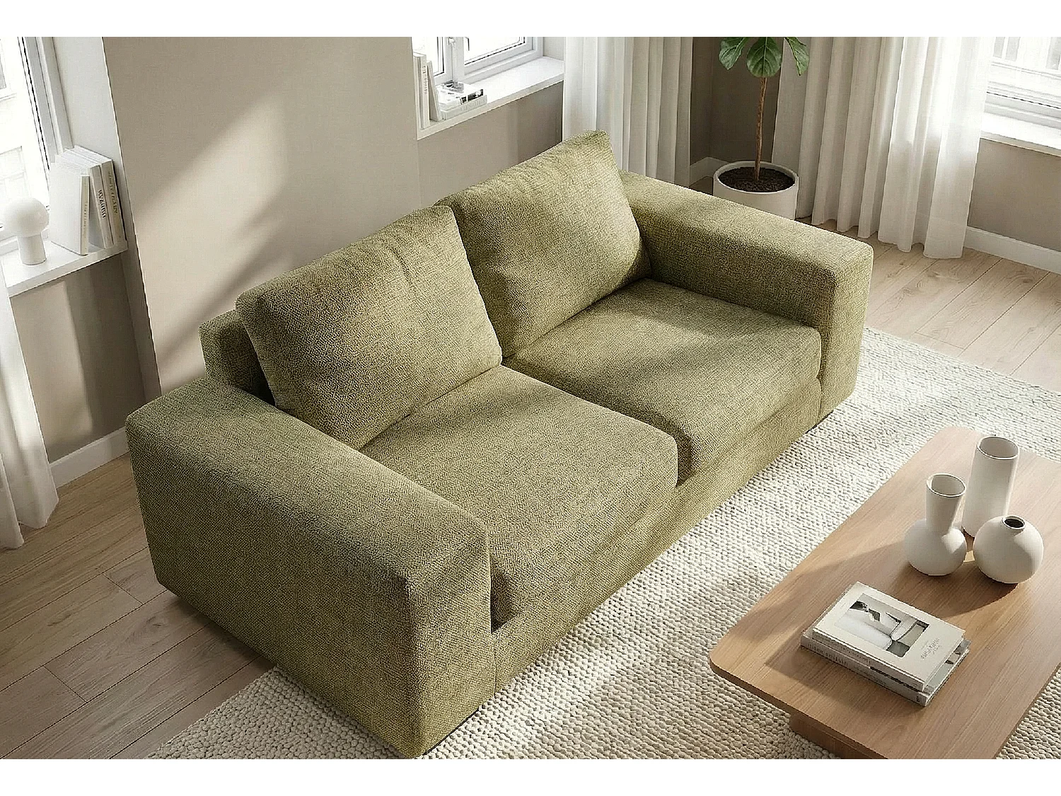Boston Basket Weave 3 Seater Sofa in Olive Green