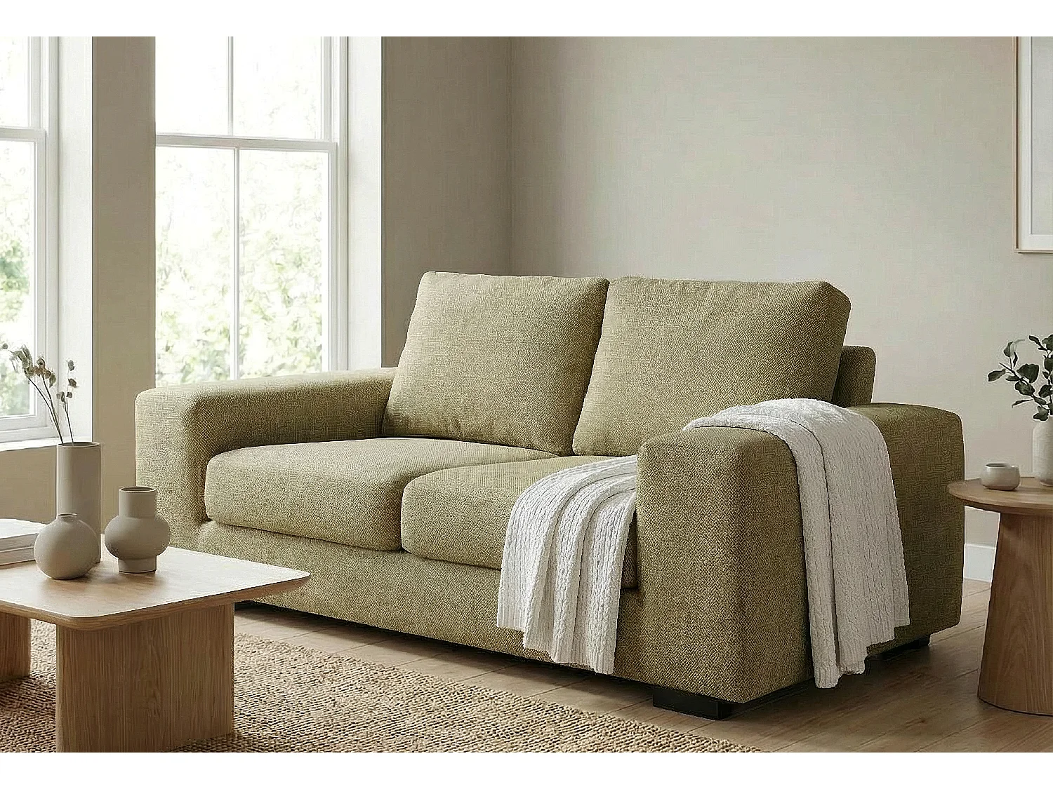Boston Basket Weave 3 Seater Sofa in Olive Green
