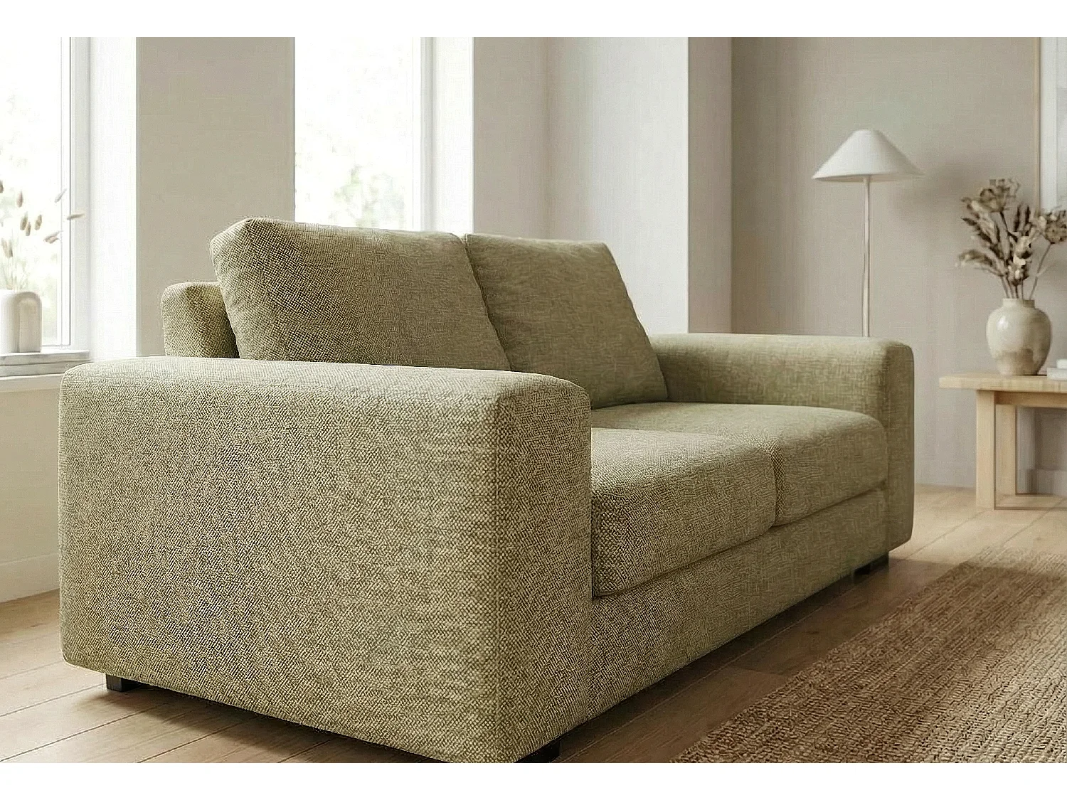 Boston Basket Weave 3 Seater Sofa in Olive Green