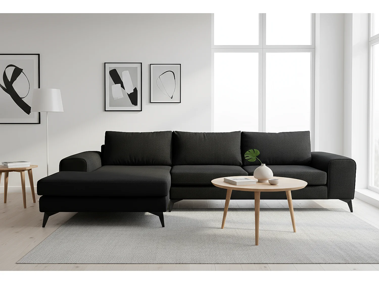 Venice Basket Weave Corner Sofa Left Facing in Black