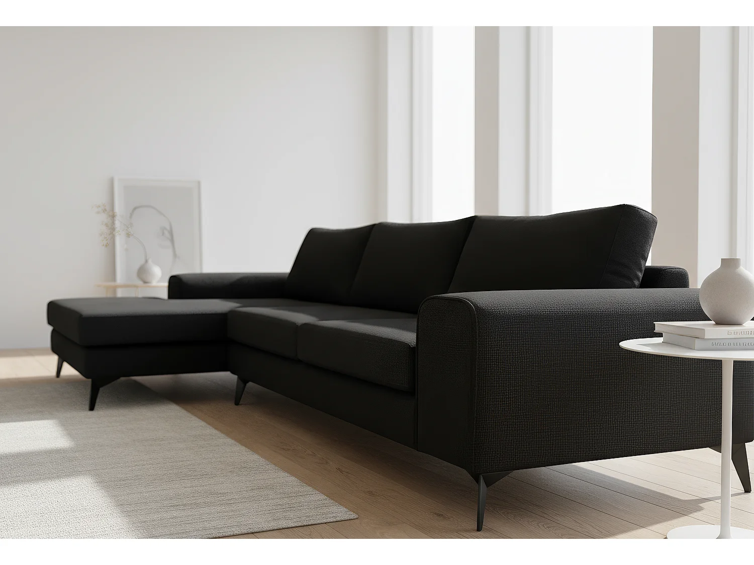 Venice Basket Weave Corner Sofa Left Facing in Black