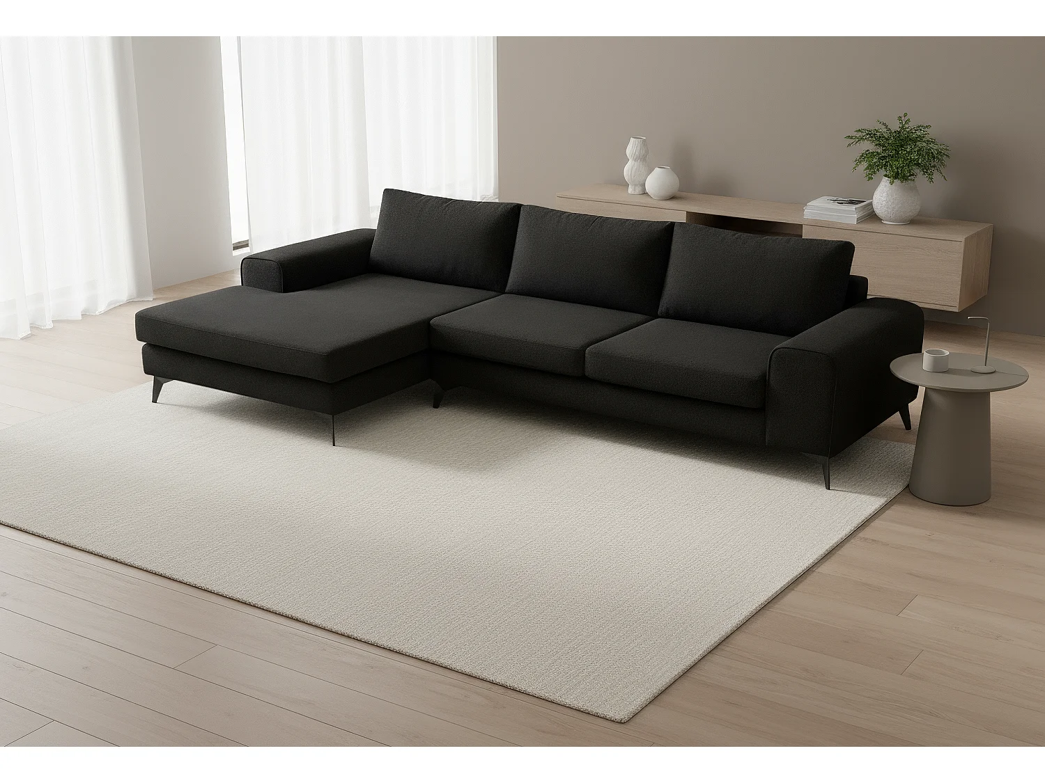 Venice Basket Weave Corner Sofa Left Facing in Black