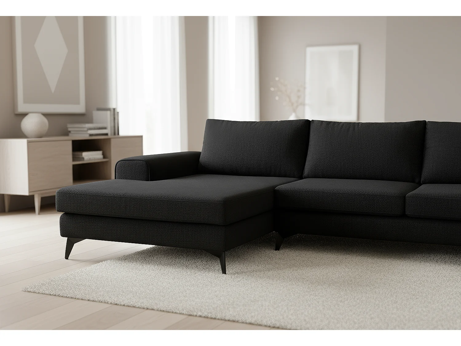 Venice Basket Weave Corner Sofa Left Facing in Black
