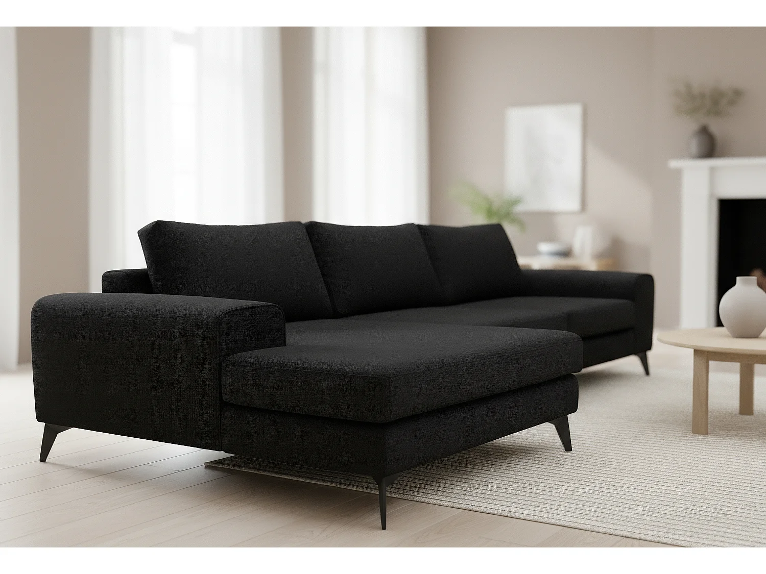 Venice Basket Weave Corner Sofa Left Facing in Black