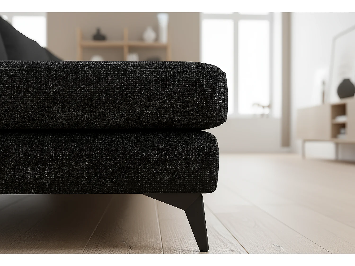 Venice Basket Weave Corner Sofa Left Facing in Black