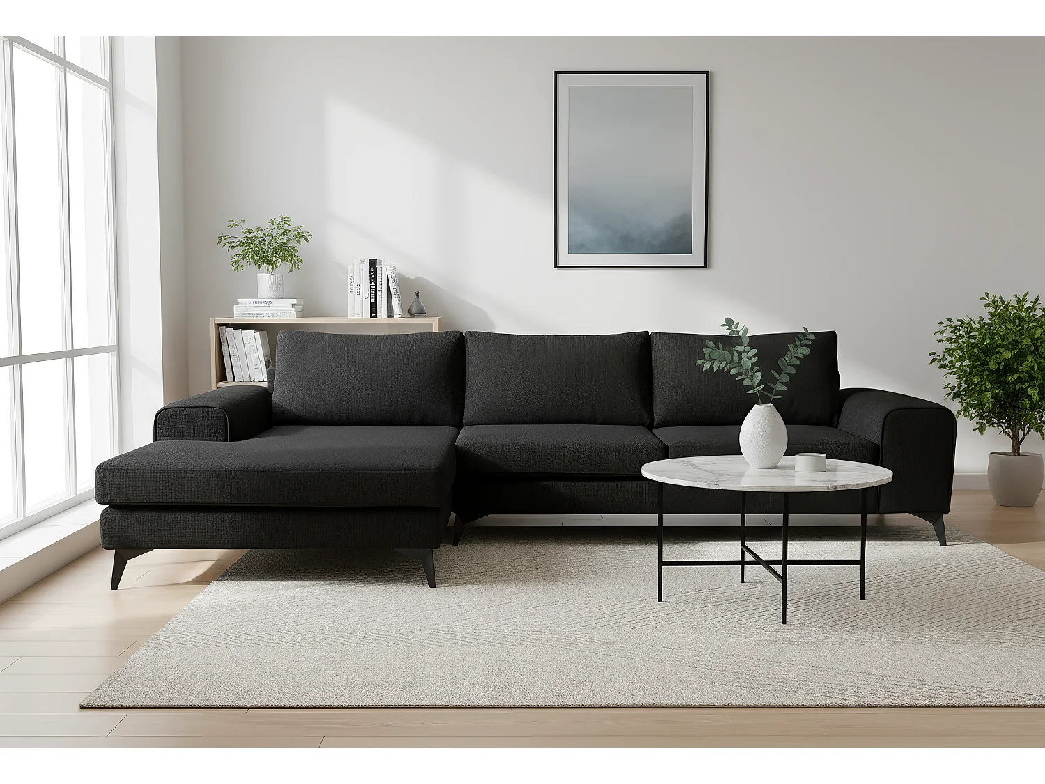 Venice Basket Weave Corner Sofa Left Facing in Black