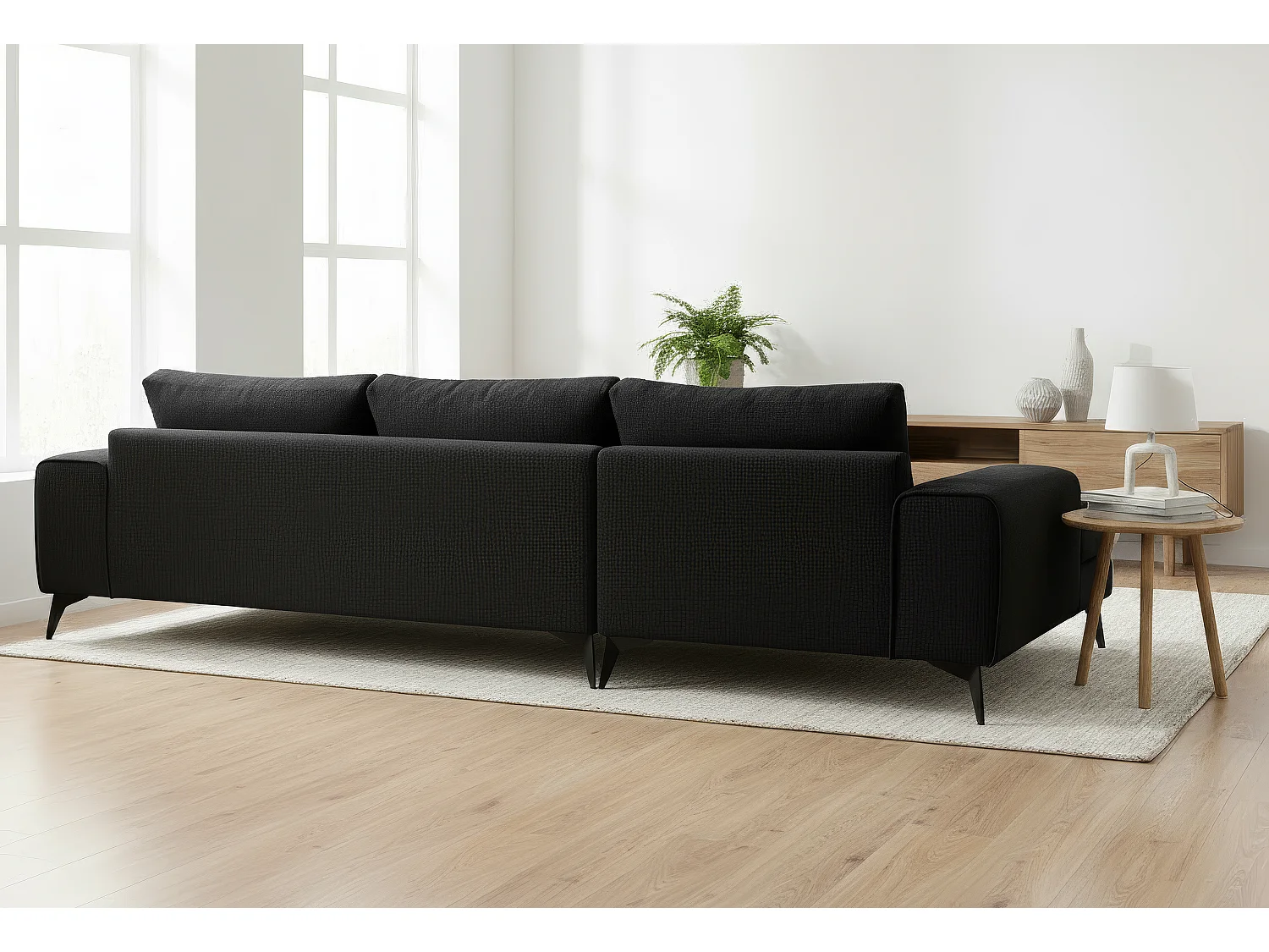 Venice Basket Weave Corner Sofa Left Facing in Black