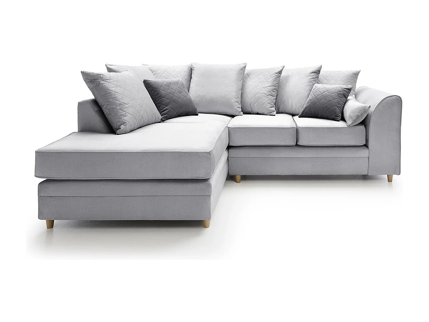 Chicago Velvet Left Facing Corner Sofa in Light Grey