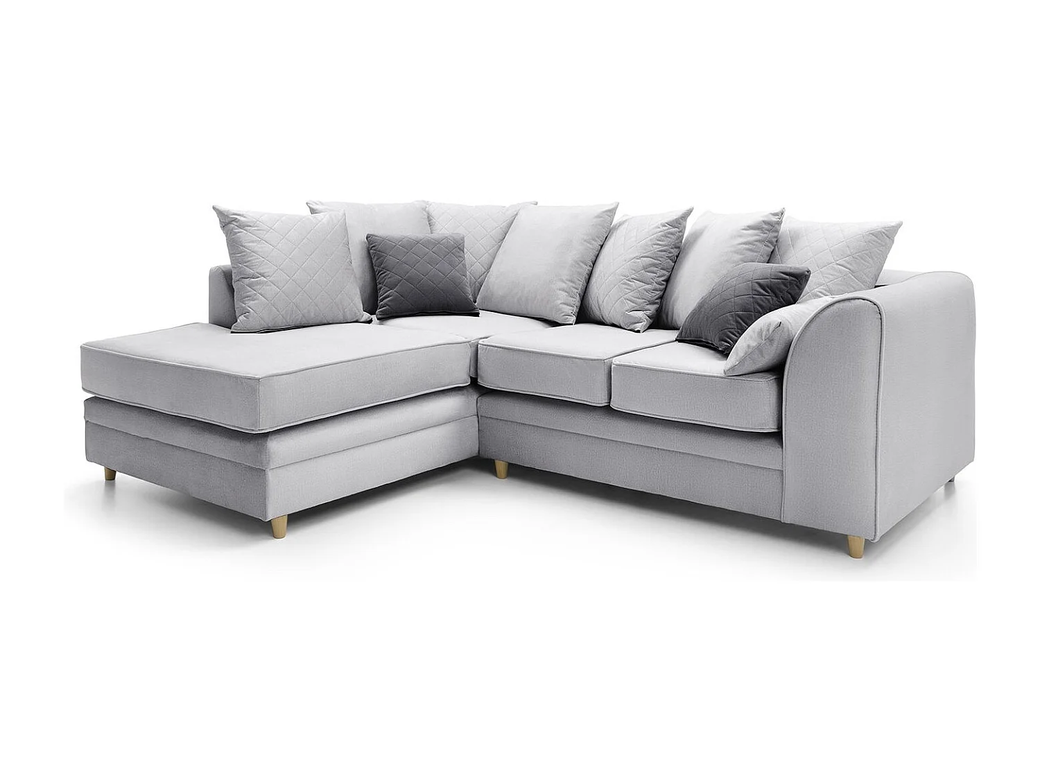 Chicago Velvet Left Facing Corner Sofa in Light Grey