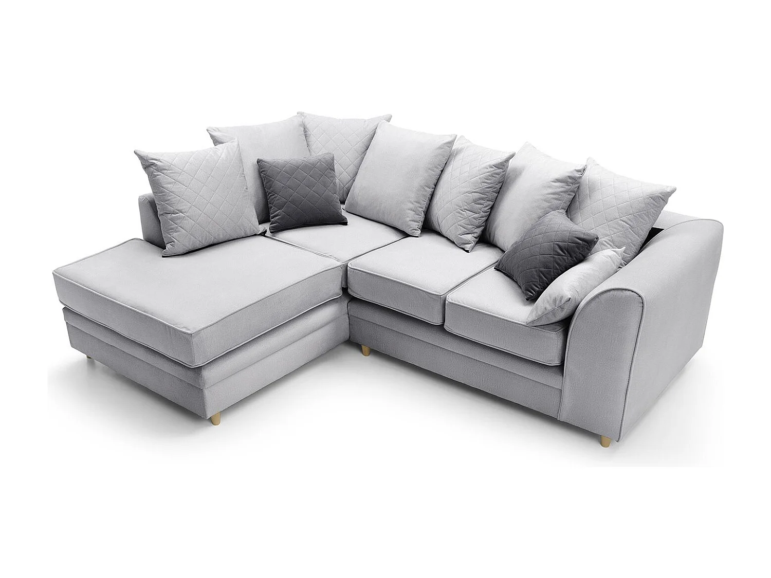 Chicago Velvet Left Facing Corner Sofa in Light Grey