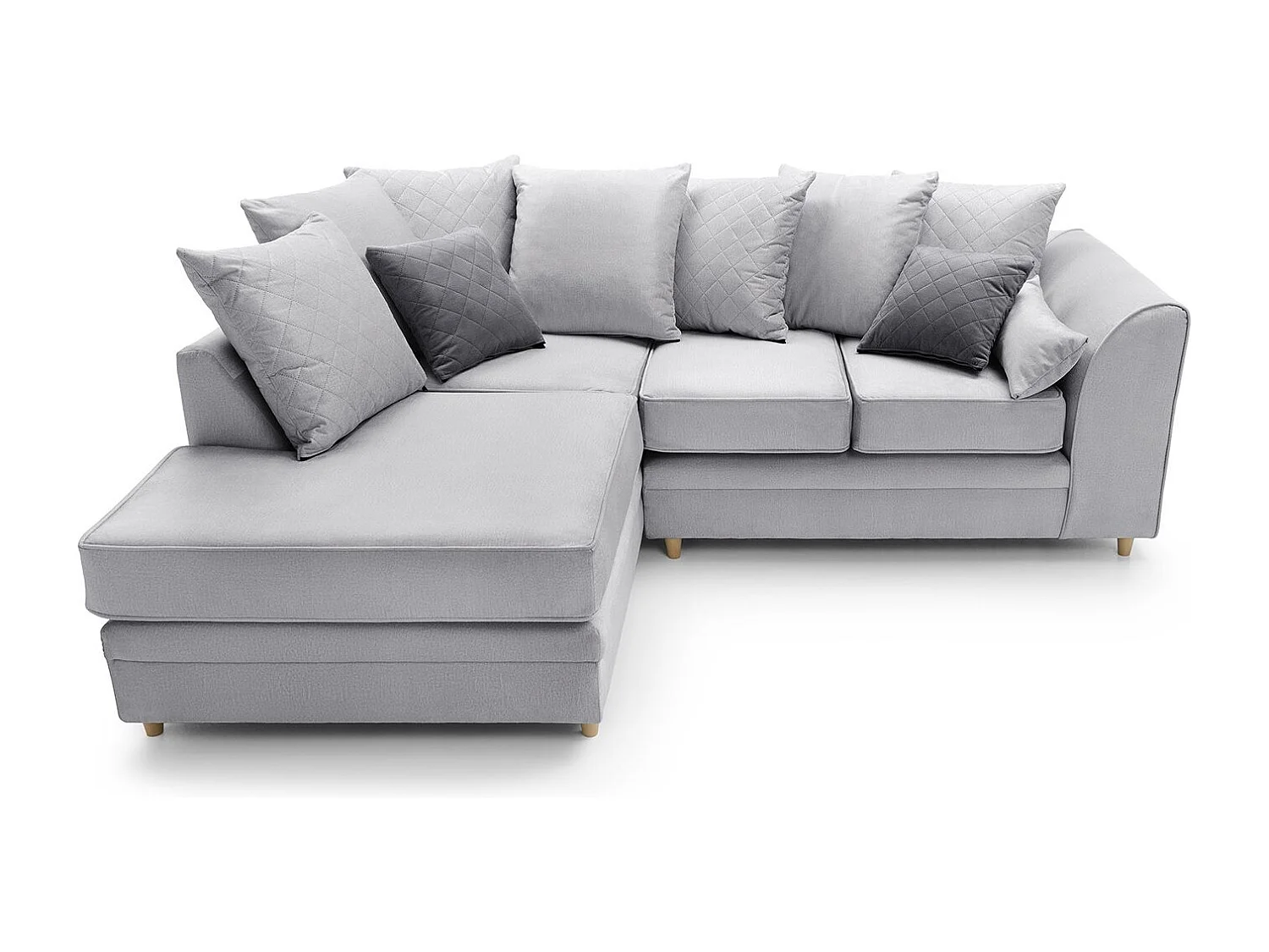 Chicago Velvet Left Facing Corner Sofa in Light Grey