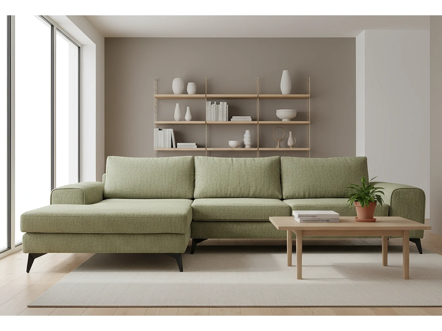 Venice Basket Weave Corner Sofa Left Facing in Olive