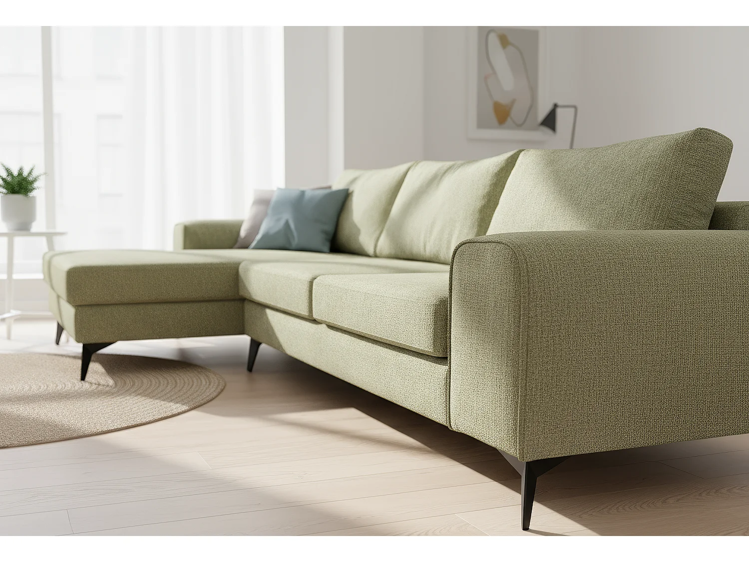 Venice Basket Weave Corner Sofa Left Facing in Olive