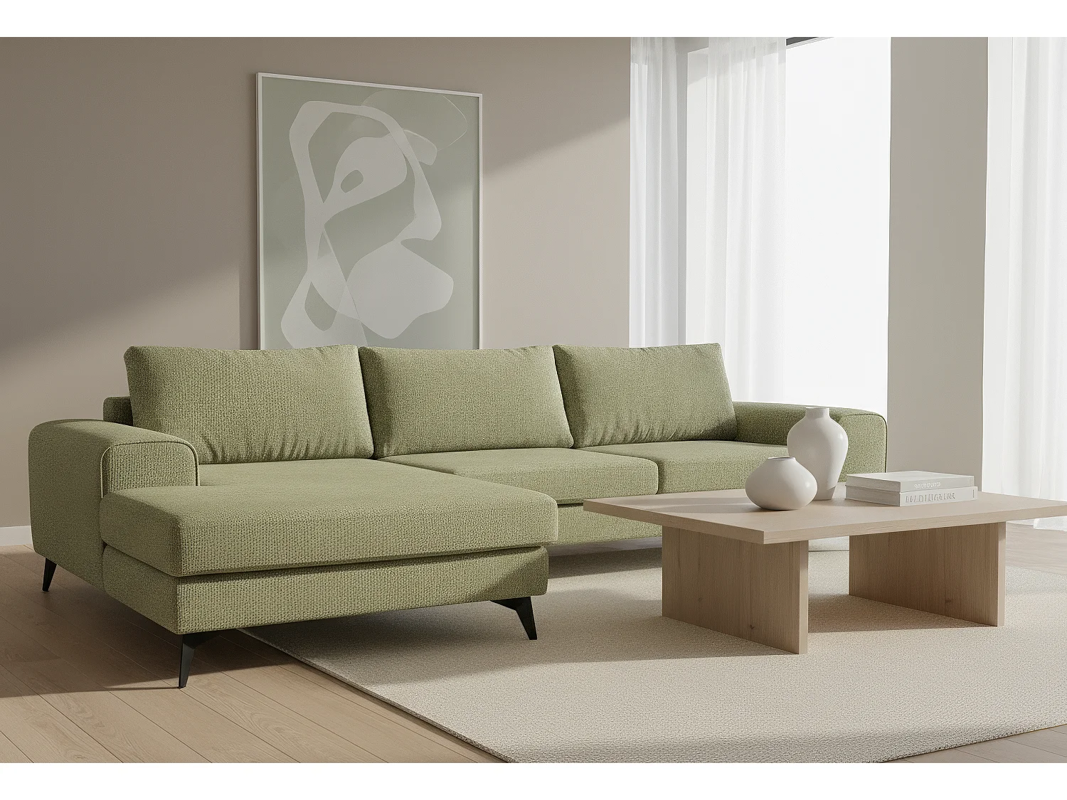 Venice Basket Weave Corner Sofa Left Facing in Olive