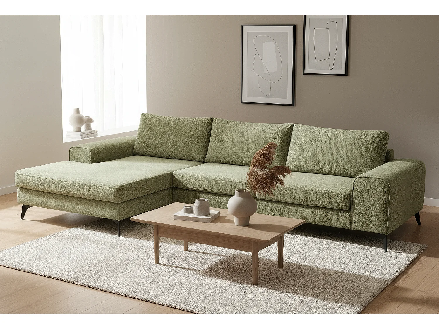 Venice Basket Weave Corner Sofa Left Facing in Olive