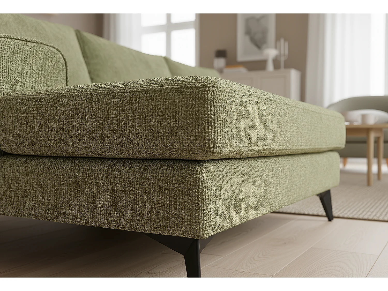 Venice Basket Weave Corner Sofa Left Facing in Olive