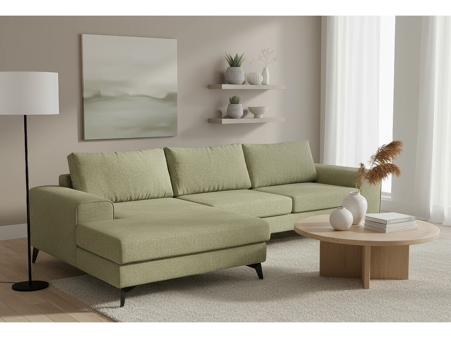 Venice Basket Weave Corner Sofa Left Facing in Olive