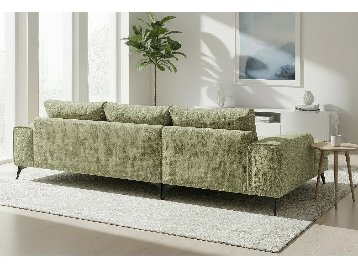 Venice Basket Weave Corner Sofa Left Facing in Olive
