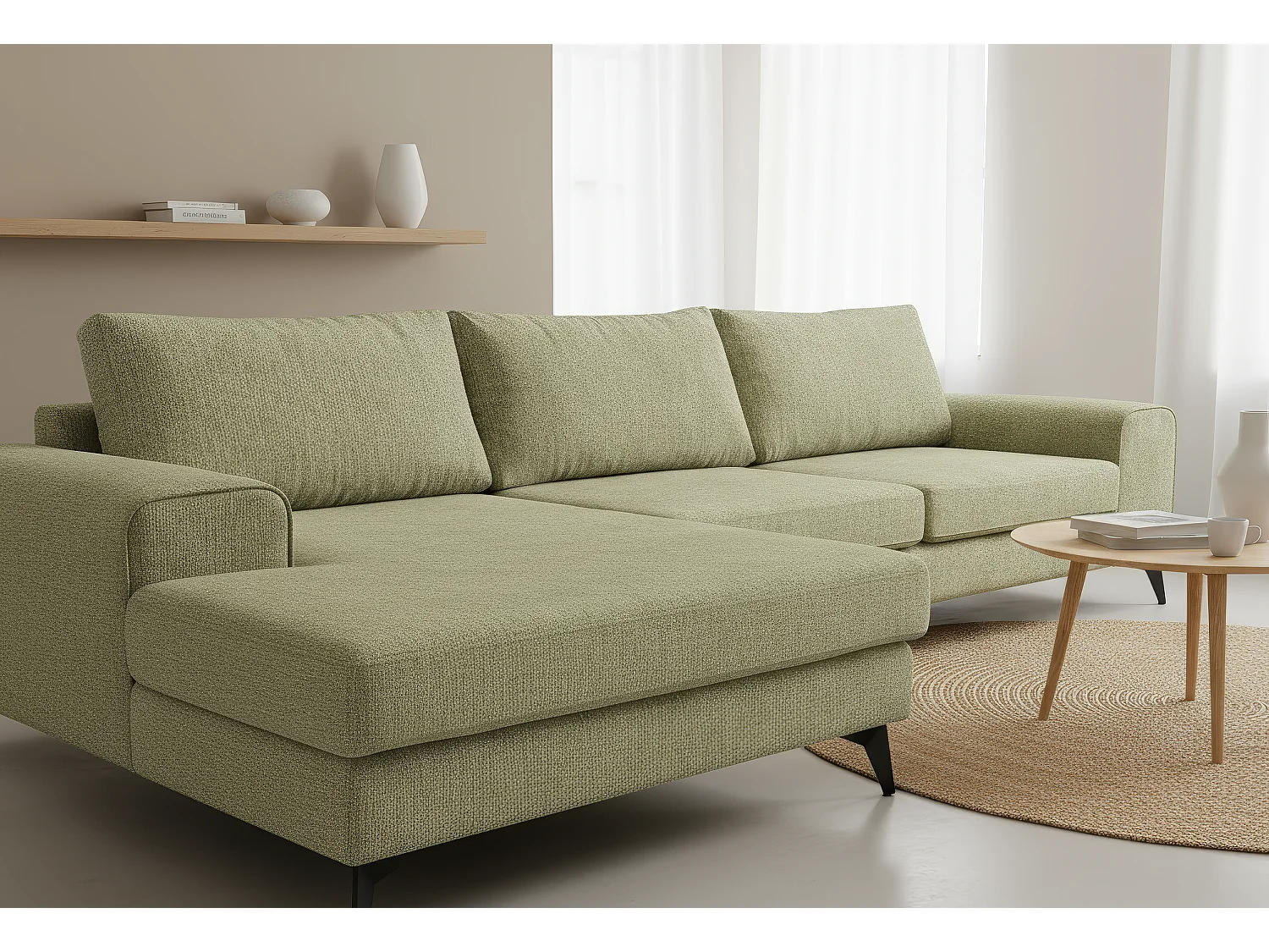 Venice Basket Weave Corner Sofa Left Facing in Olive