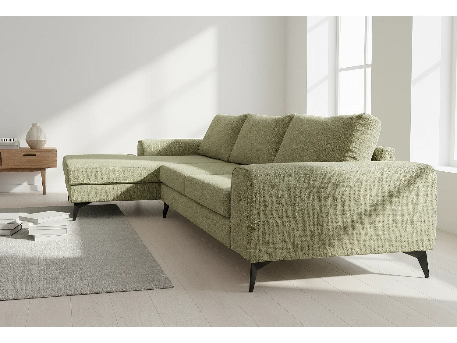 Venice Basket Weave Corner Sofa Left Facing in Olive