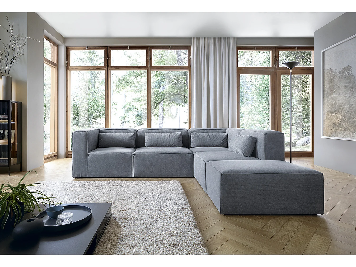 Doris Reversible Large Corner Sofa in Dark Grey with High-Density Foam