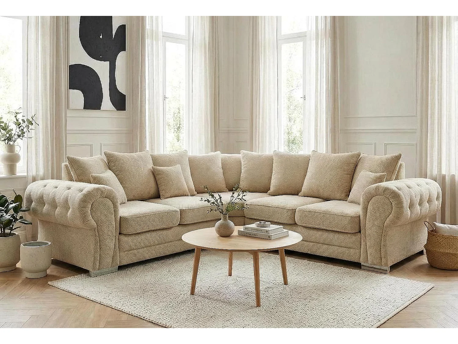 Verona Corner Sofa in Cream Linen Fabric