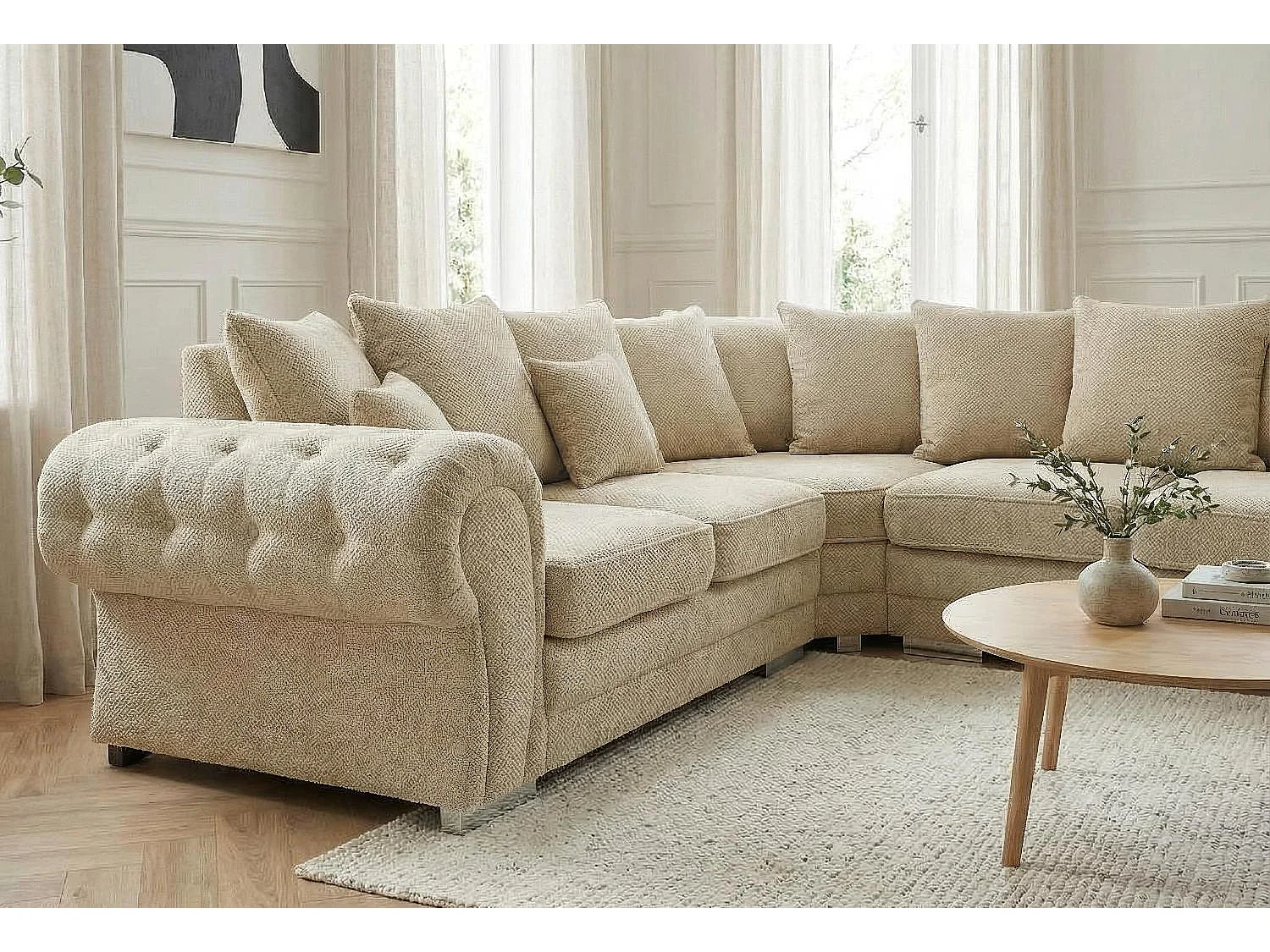Verona Corner Sofa in Cream Linen Fabric