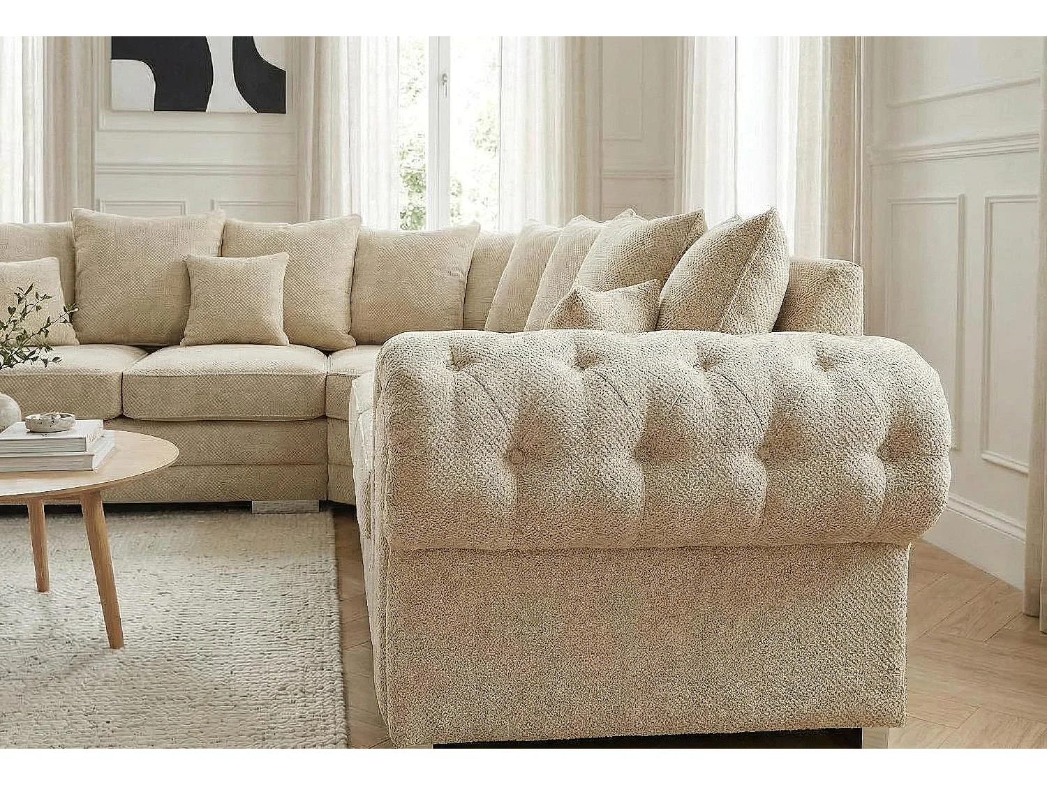 Verona Corner Sofa in Cream Linen Fabric