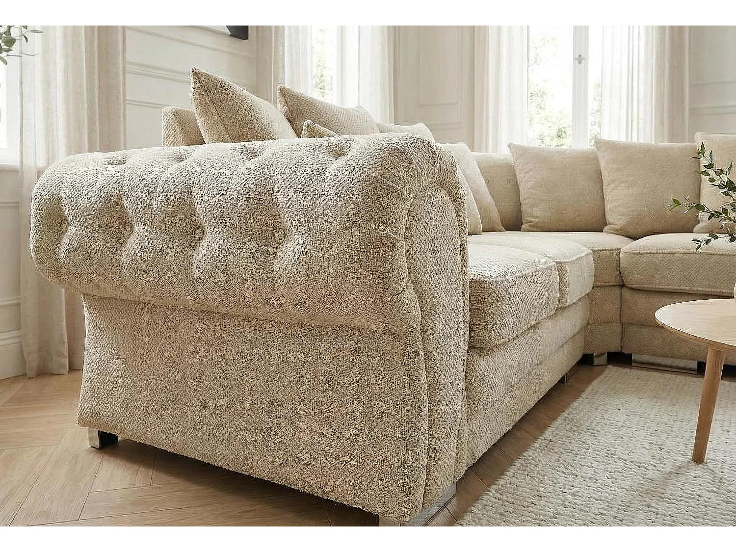 Verona Corner Sofa in Cream Linen Fabric