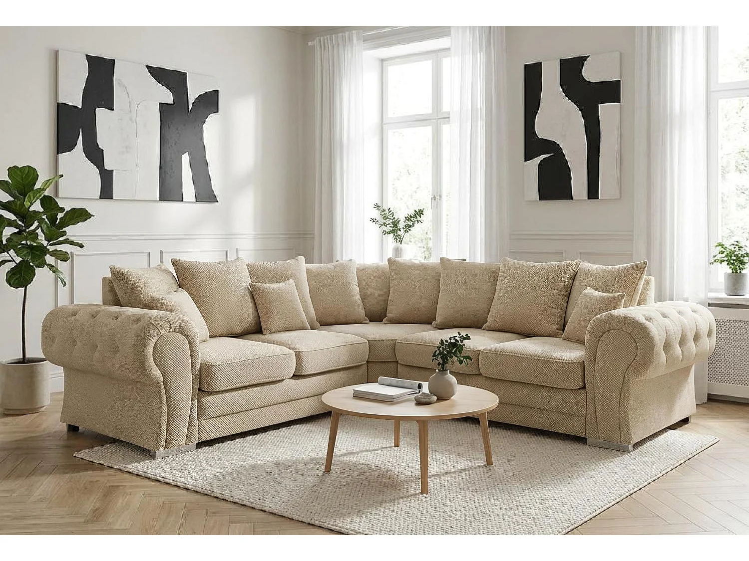 Verona Corner Sofa in Cream Linen Fabric