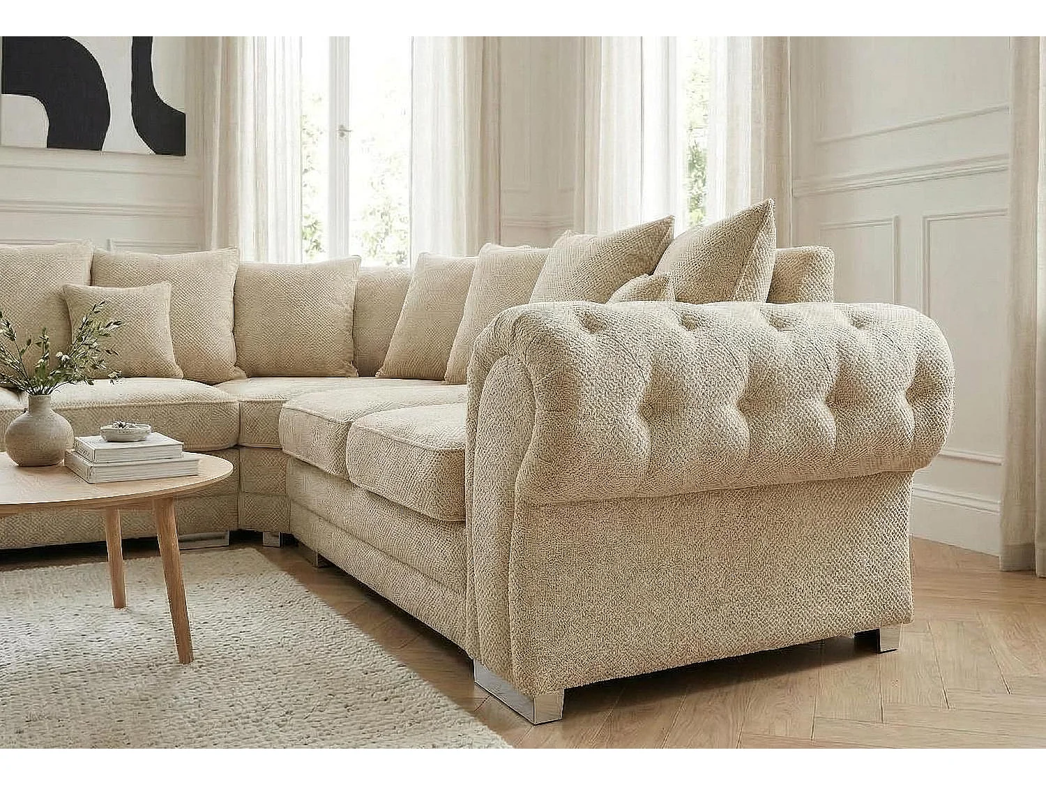 Verona Corner Sofa in Cream Linen Fabric