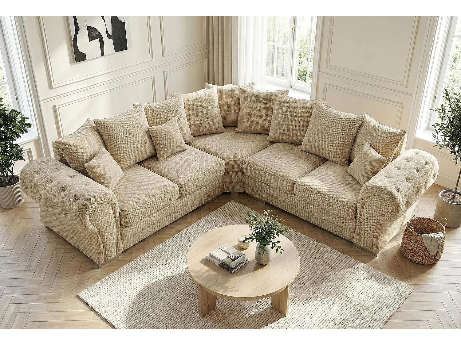 Verona Corner Sofa in Cream Linen Fabric