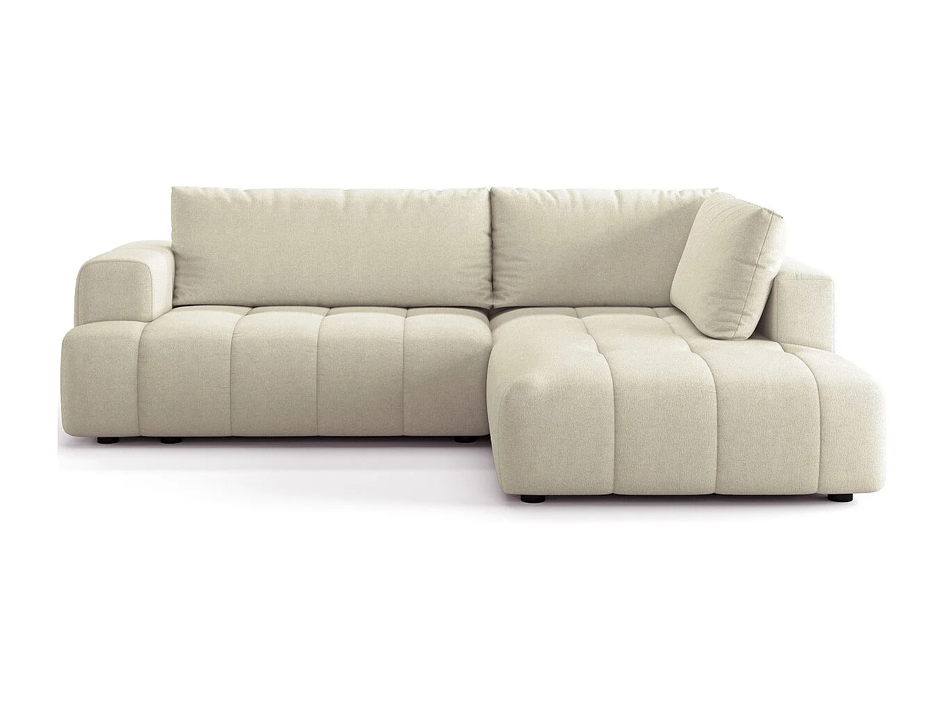 Canapé d'angle à droite convertible 4 places en tissu chenille beige - ouverture rapide - Brera