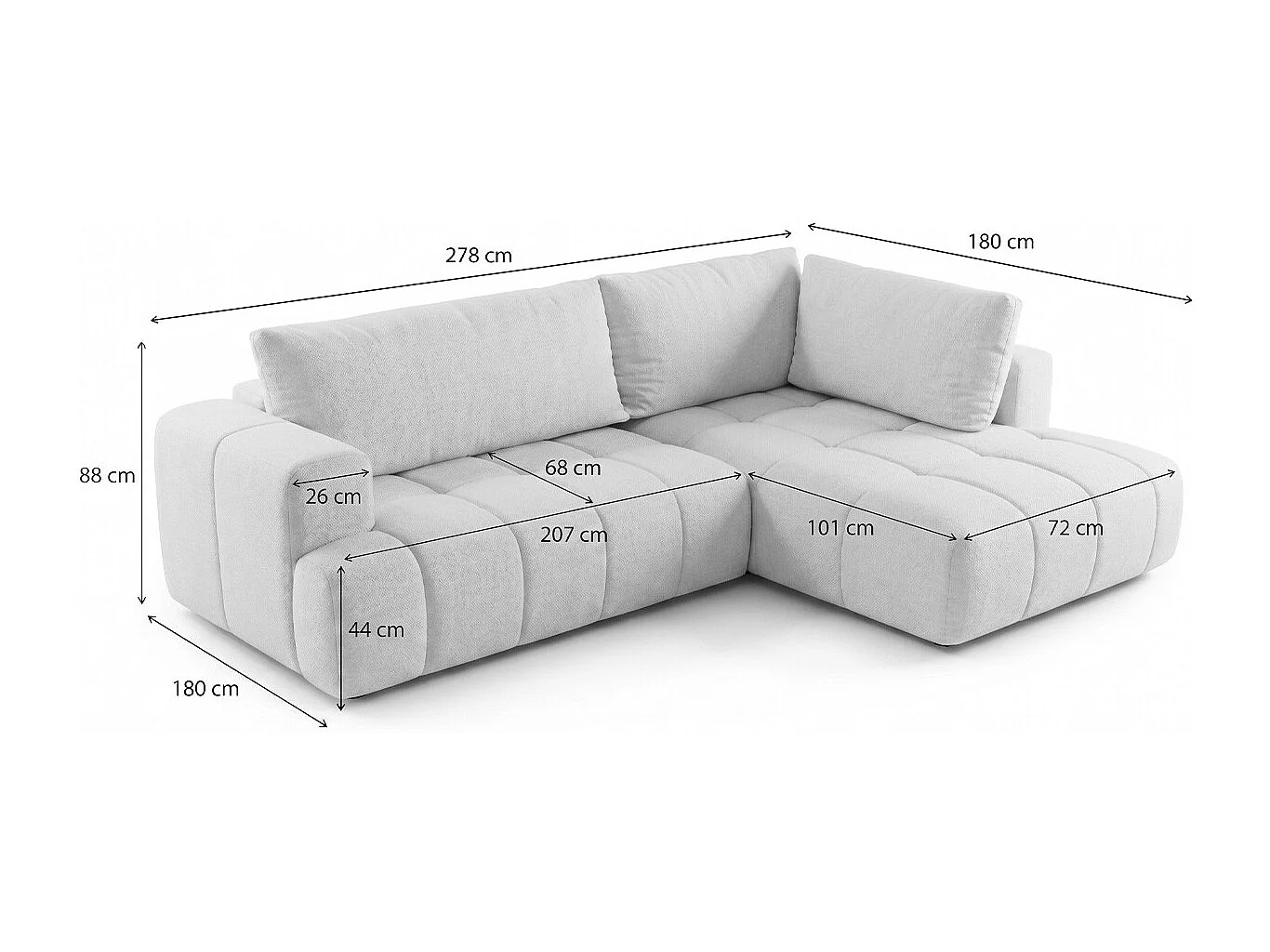Canapé d'angle à droite convertible 4 places en tissu chenille beige - ouverture rapide - Brera