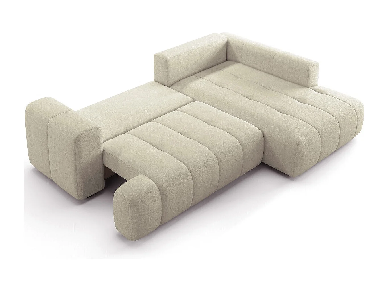 Canapé d'angle à droite convertible 4 places en tissu chenille beige - ouverture rapide - Brera