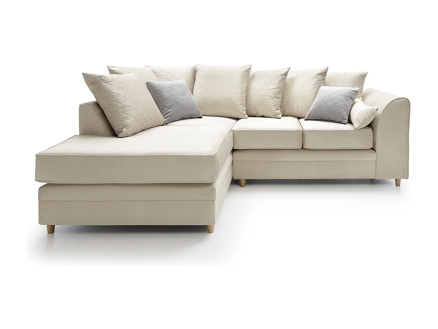 Chicago Velvet Left Facing Corner Sofa in Cream