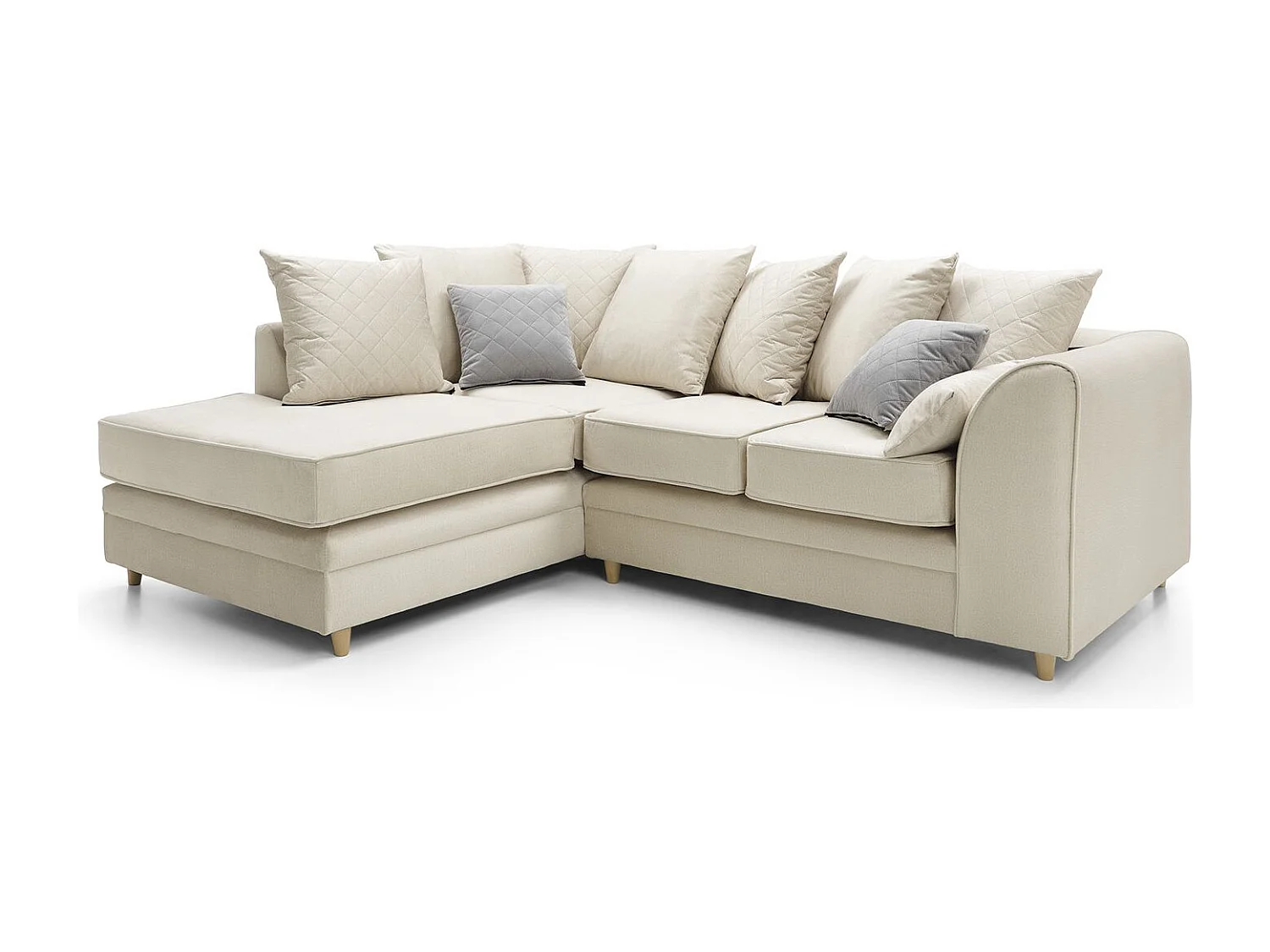 Chicago Velvet Left Facing Corner Sofa in Cream