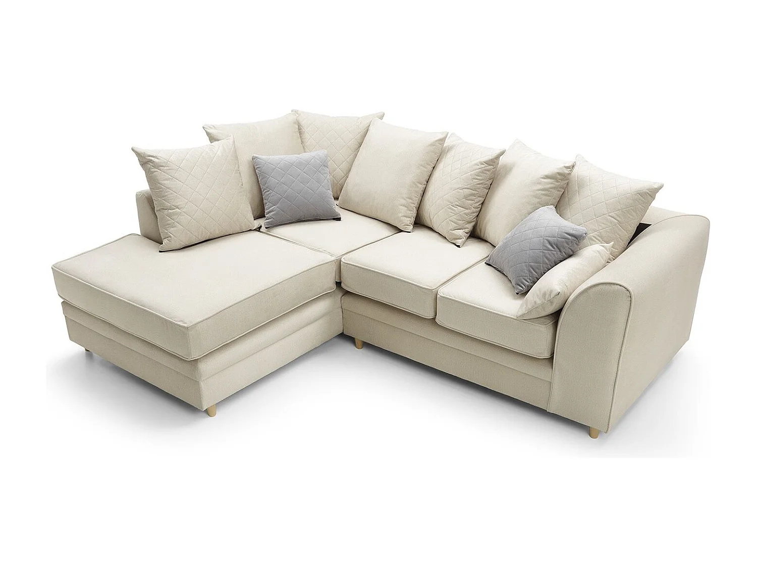 Chicago Velvet Left Facing Corner Sofa in Cream